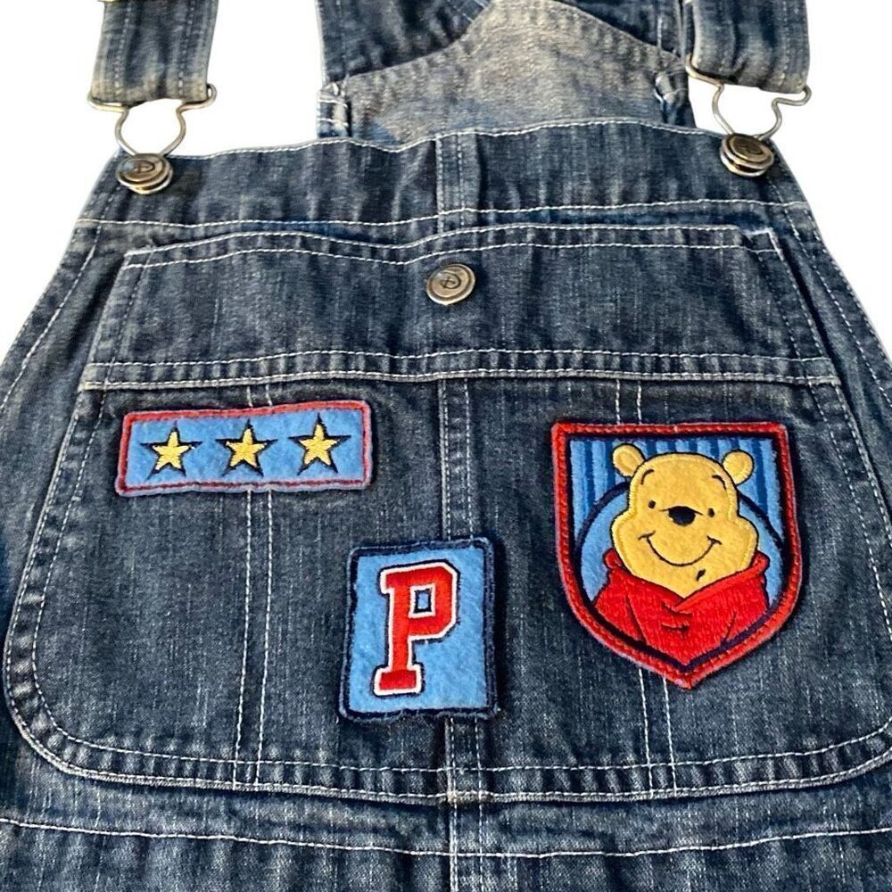 Vintage 90s Winnie the Pooh Denim Overalls Disney Small Blue Jean Carpenter y2k - Picture 3 of 12